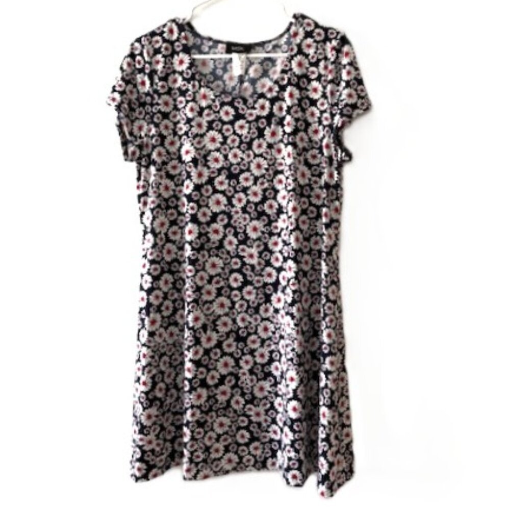 MSK Navy Blue Floral Mini Dress with Cap Sleeves